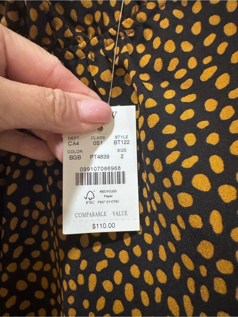 J. Crew Black Shift Dress with Tan Dot Print